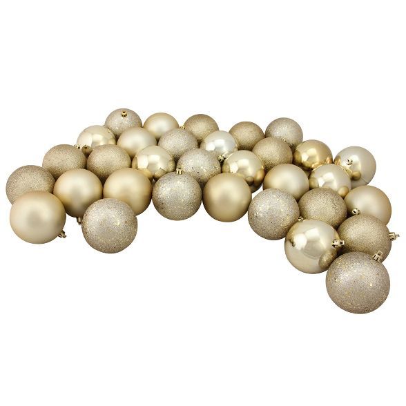 Northlight 32ct Champagne Gold Shatterproof 4-Finish Christmas Ball Ornaments 3.25" (80mm) | Target