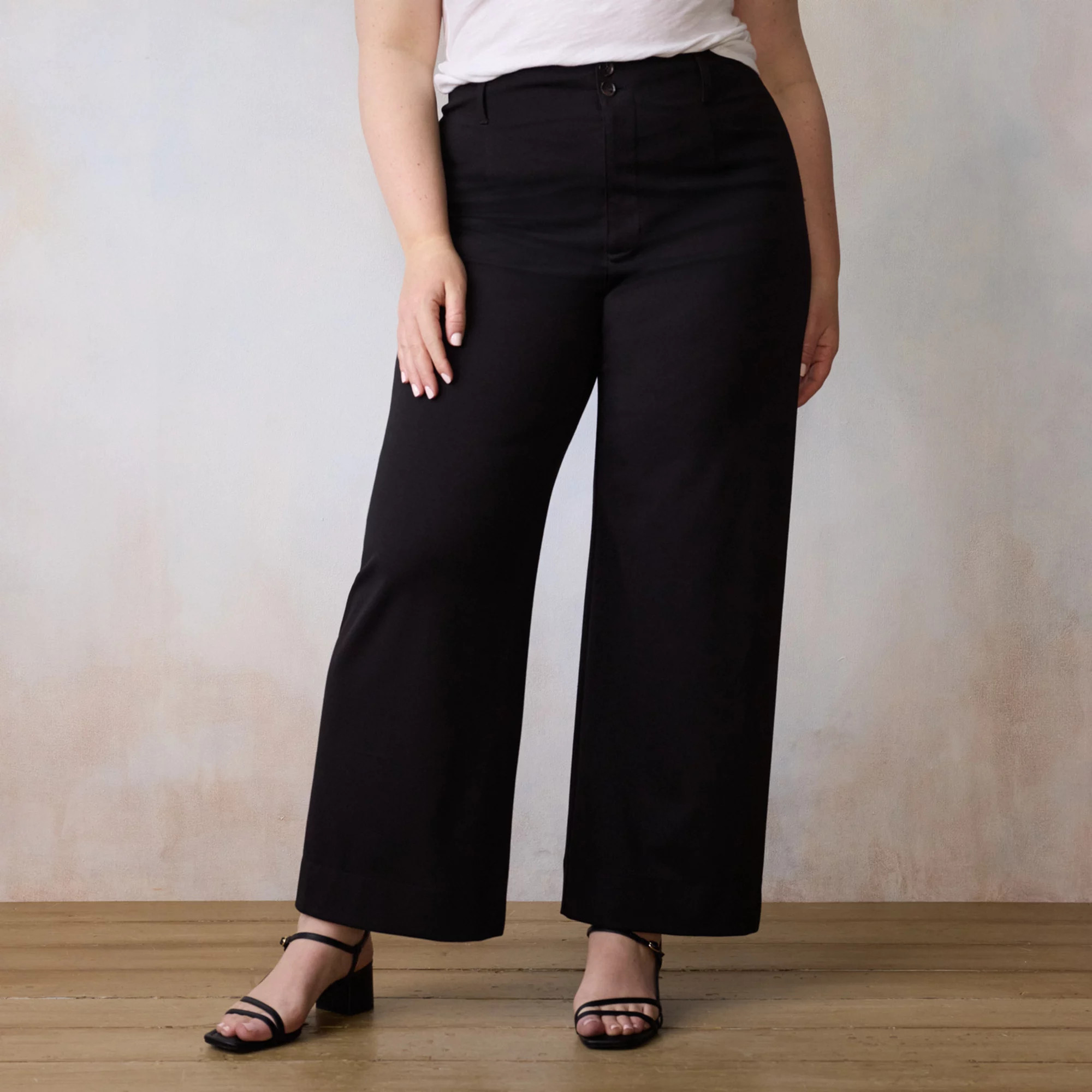 Plus Size LC Lauren Conrad Wildflower Super High Rise Wide Leg Pants, Women's, Size: 14 W, Black | Kohl's