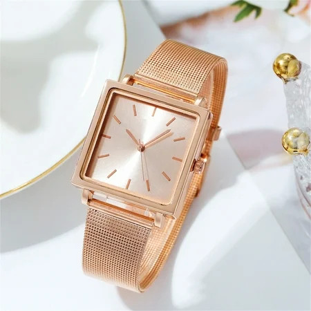 Women s Watch Women Fashion Diamond Square Small Scale Alloy Mesh Band Watch(Rose Gold) | Walmart (US)