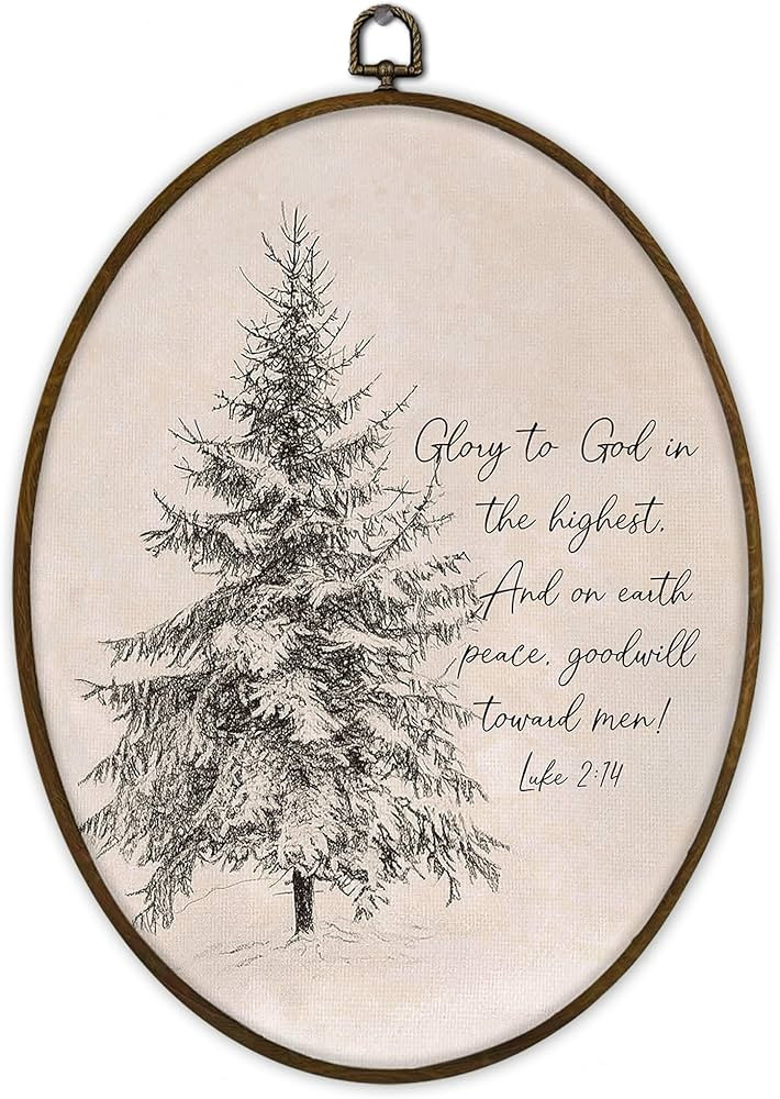 Gnmduw Religious Luke 2 14 Oval Wall Art Framed, Christmas Christian Bible Verse Canvas Prints Ha... | Amazon (US)