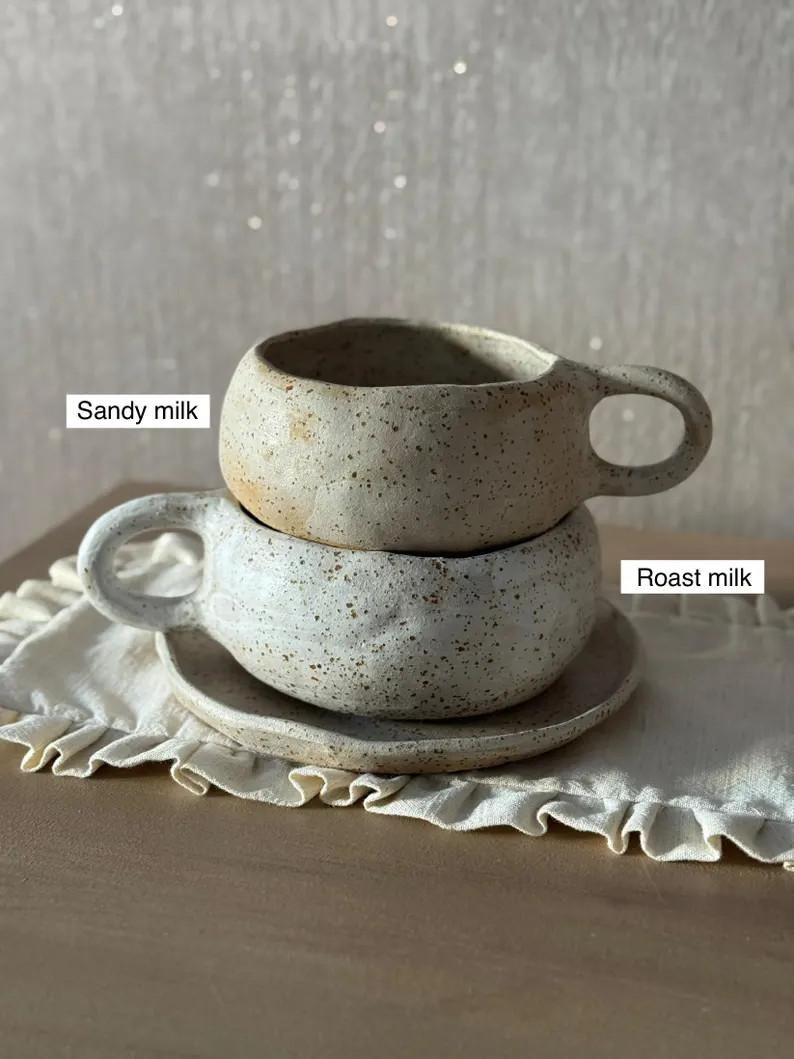Handmade Ceramic Cappuccino Mugs and Saucer: Rustic Toasted White Nordic Cups - Etsy Canada | Etsy (US)