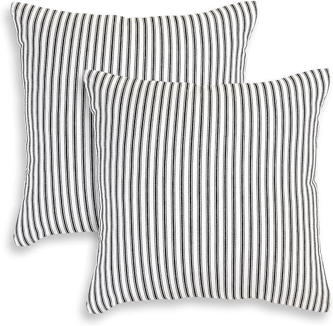 Cackleberry Home Black and White Ticking Stripe Woven Cotton Decorative Square Throw Pillow Case ... | Amazon (US)