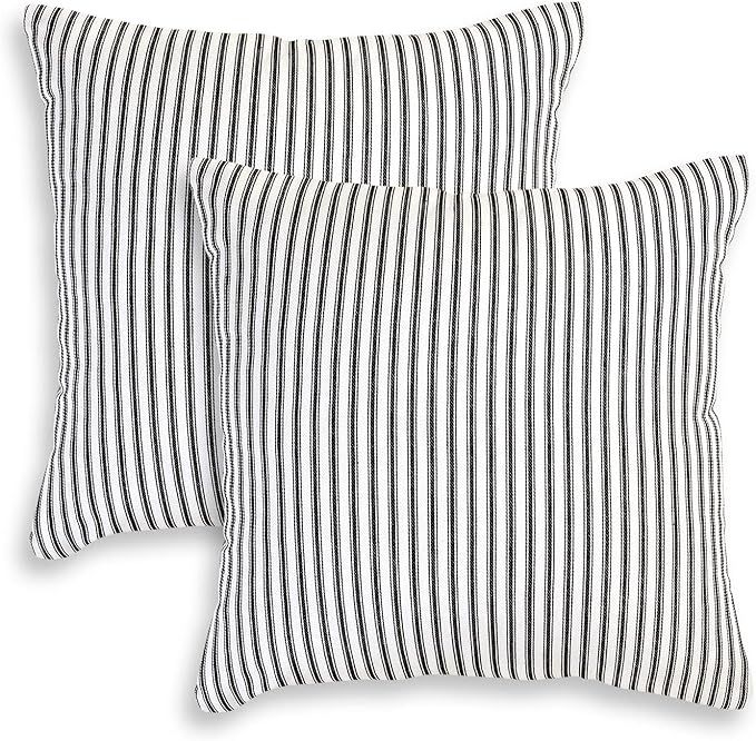 Amazon.com: Cackleberry Home Black and White Ticking Stripe Woven Cotton Decorative Square Throw ... | Amazon (US)