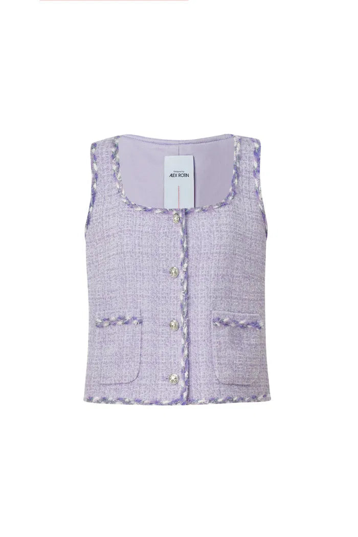 Hailey Contrast Trim Vest in Herringbone Tweed | Fabrique