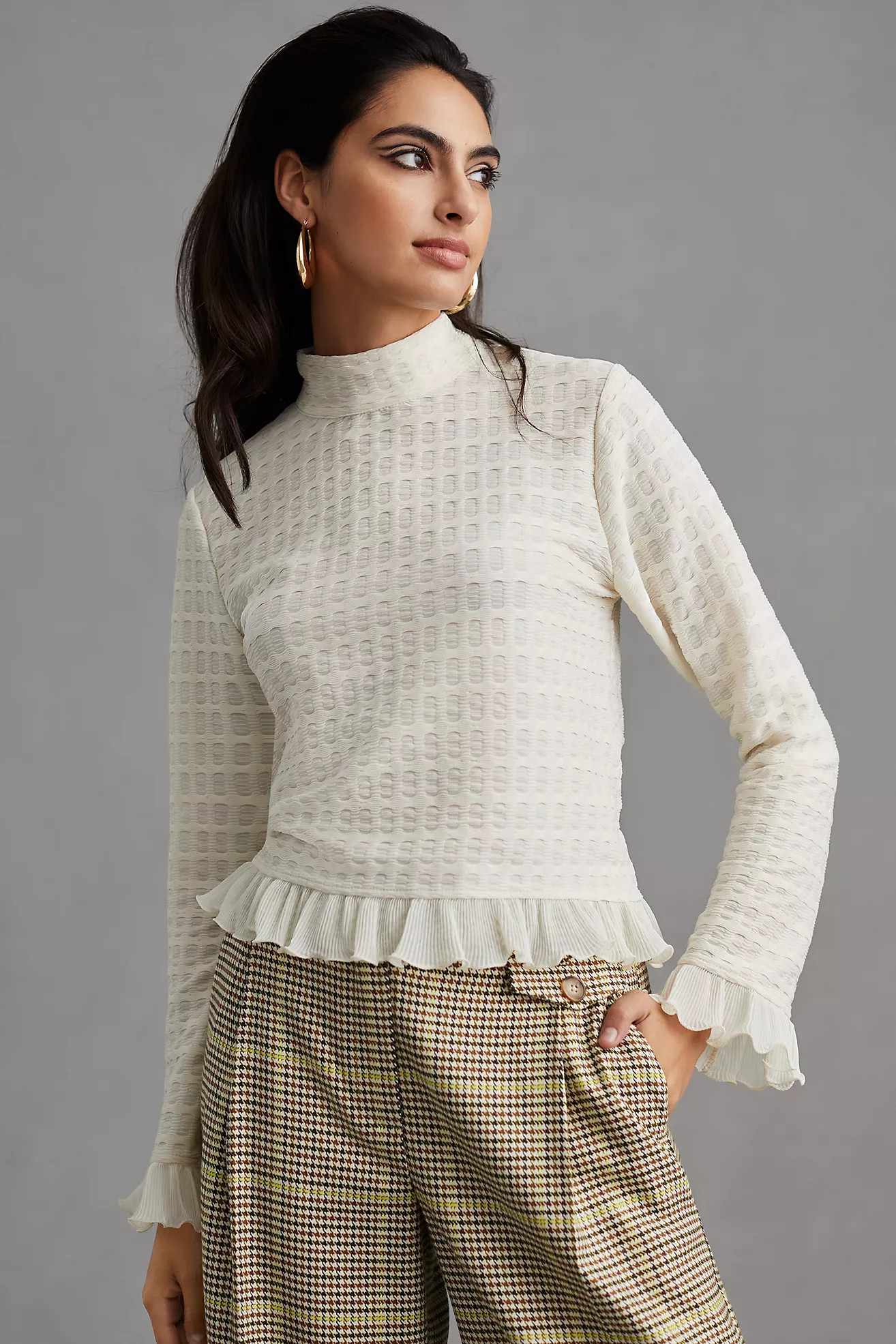 Blue Tassel Ruffled Turtleneck Pullover | Anthropologie (US)