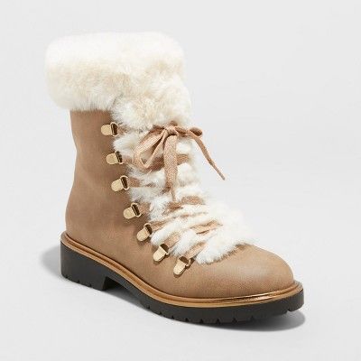 Women's Neveah Faux Fur Lace Up Boots - A New Day™ | Target