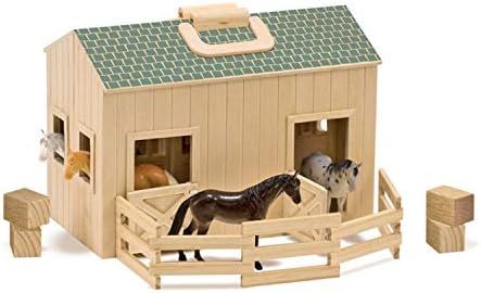 Amazon.com: Melissa & Doug Fold and Go Wooden Horse Stable Dollhouse With Handle and Toy Horses (... | Amazon (US)