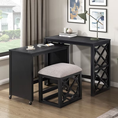 PAGED Computer Desks Set of 3, Home Office Desk with Large Desk, Movable Small Desk and Upholstered Stool for Office, Black | Target