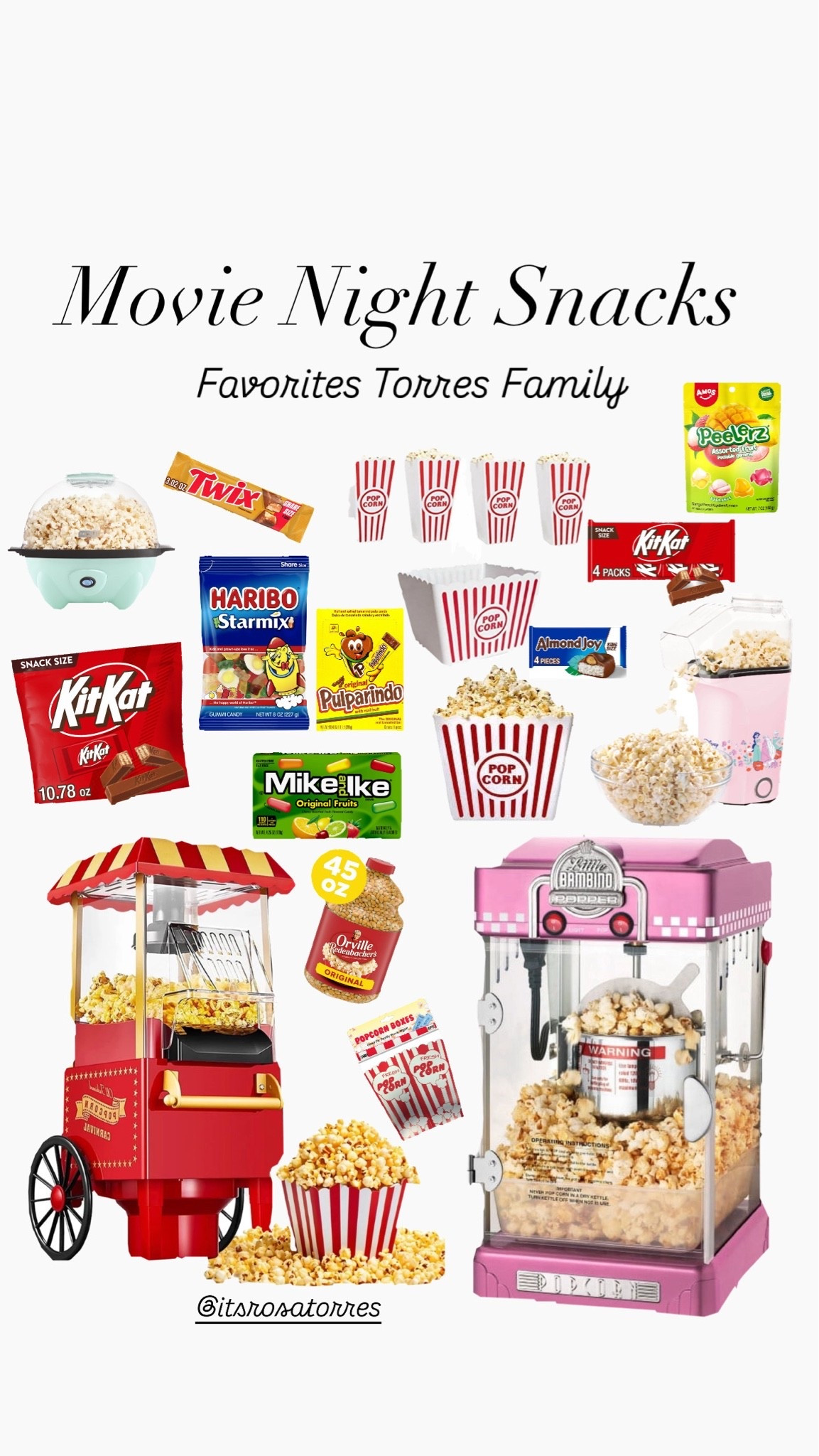 We have movie night every Friday or Saturday our favorite snacks we try to mix and alternate with fruits or ice cream or only popcorn. Here are a few we always get! What is you favorite family movie snack?

#movies #moviesnack #candy #popcorn #popcornmaker #twist #kitkat #amazon #walmart #movietime #moviesnacks #favoritesnacks

#LTKfoodie #LTKmomlife #LTKKids