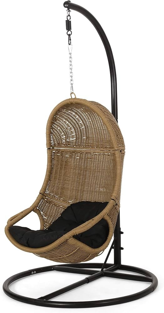 Christopher Knight Home Marcus Outdoor Wicker Hanging Chair with Stand, Light Brown and Dark Gray | Amazon (US)