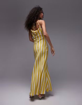 Topshop premium cami slip midi dress with beaded straps in yellow stripe print | ASOS (Global)