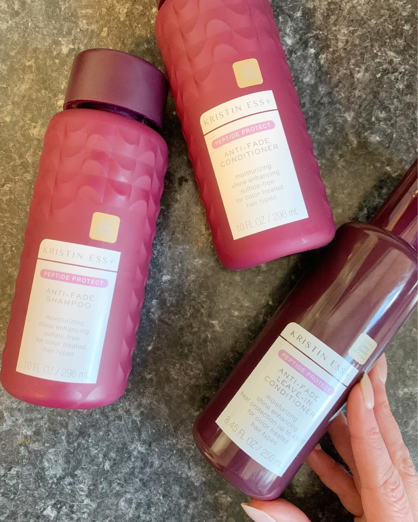The leave-in conditioner leaves my hair smelling nice, less frizzy, and with a little more volume that I would normally have. It also feels softer and is shiny. It sprays out in a stream of a cream consistency so I don’t really see being able to spray directly onto my hair as it would be globs. I spray into my hand, rub my hands together, and then apply it to my hair. Because of that I don’t feel it even needs to be in a spray bottle as I can’t spray it directly onto my hair and get it spread evenly as there would be more product in one spot compared to others. Maybe putting the cream in a squeeze bottle would be more practical. Regardless, the cream itself still does a nice job as a leave in conditioner. The set itself leaves my hair feeling soft and looking smooth. I know it says it’s for color care (which I do notice my highlights looking better) but the biggest improvement in my hair is the volume boost when I use this combo. 

#LTKBeauty #LTKFindsUnder50 #LTKStyleTip