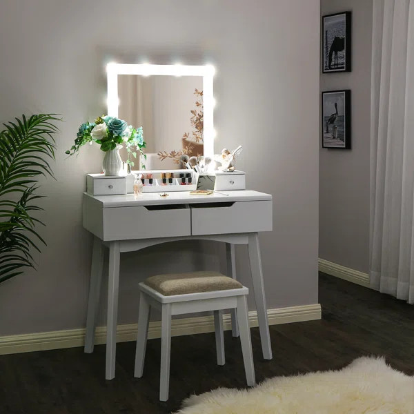 Andee Makeup Vanity Set with Stool and Mirror | Wayfair North America