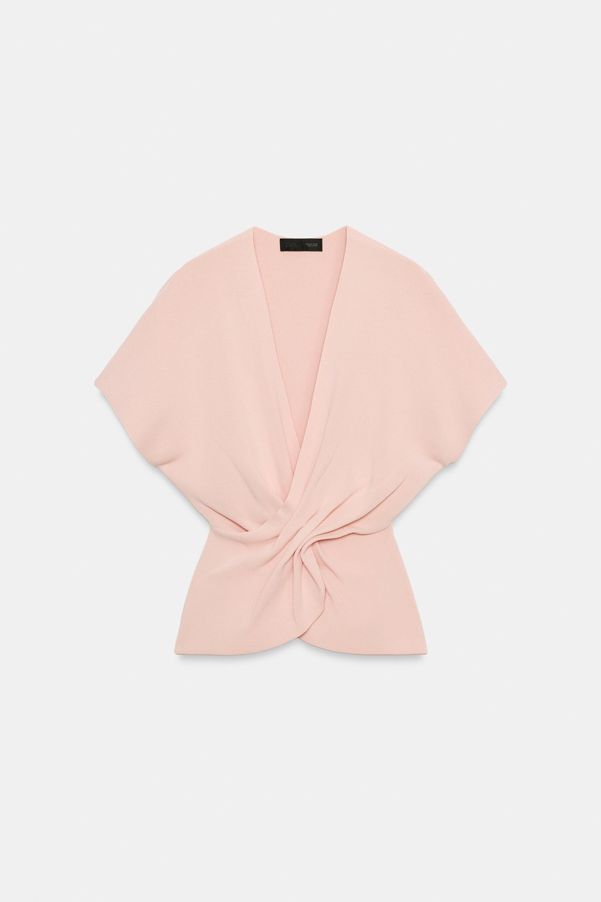 Zara - Draped Knit Top - Pastel Pink - M - Woman | Zara US