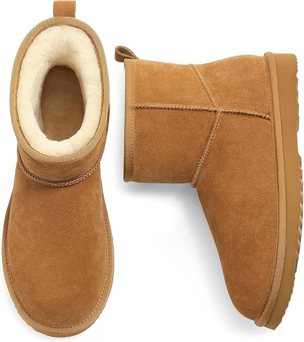 Litfun Genuine Suede Mini Boots for Women Winter Warm Fuzzy Boots Comfort Snow Boots with Fur Lin... | Amazon (US)