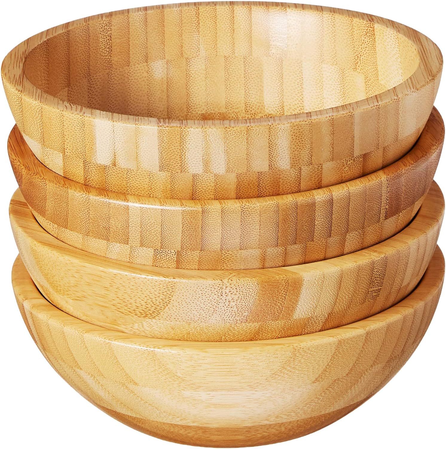 Lipper International Bamboo Wood Salad Bowls, Small, 7" Diameter x 2.25" Height, Set of 4 Bowls | Amazon (US)