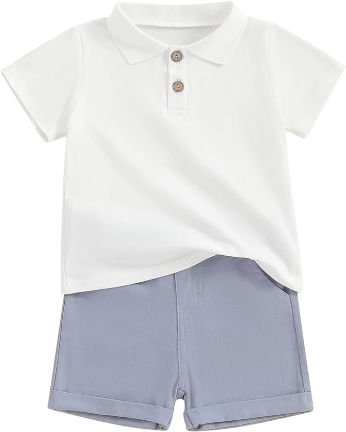 fhutpw Toddler Boy Short Sleeve Pique Polo Shirt & Casual Shorts Set Kids Summer Clothes Suit 2T ... | Amazon (US)