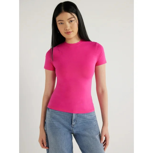 Scoop Women's Stretch Cotton Fitted Baby Tee with Short Sleeves, Sizes XS-XXL | Walmart (US)