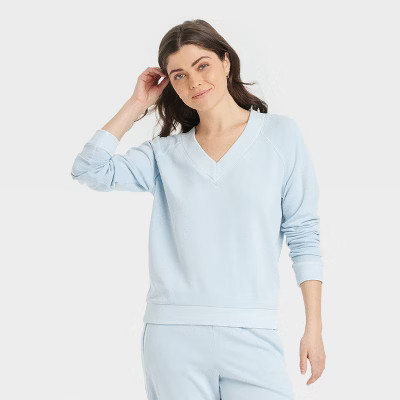 Women's Leisure Studio French Terry Pullover Sweatshirt - Universal Thread™ Light Blue S: Cotton Modal Blend, V Neck | Target