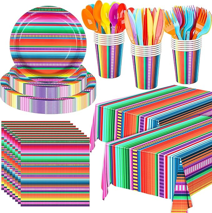177 PCS Mexican Fiesta Party Supplies Fiesta Tableware Set Mexican Serape Paper Plates Napkins Cu... | Amazon (US)