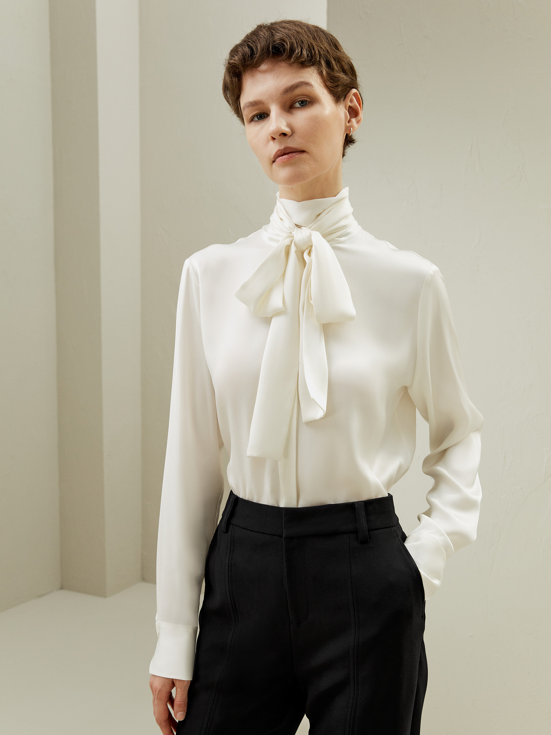 Silk Turtleneck Ribbon Blouse | LilySilk