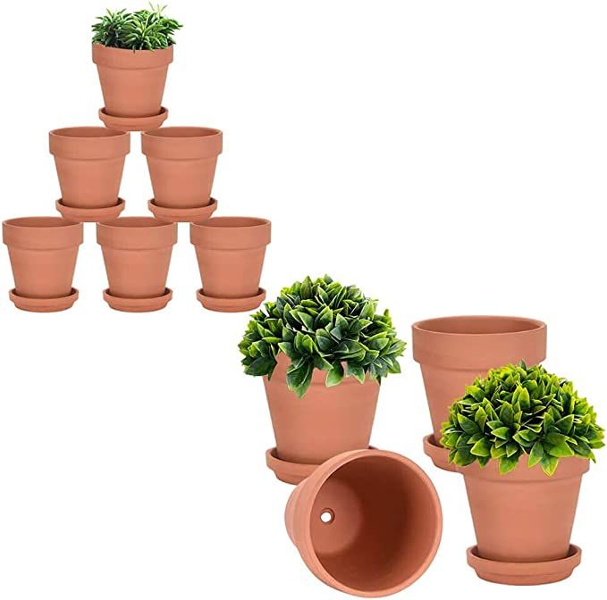 6 Inch and 4 Inch Clay Pot for Plant with Saucer - 10 Pack Large Terra Cotta Plant Pot with Drain... | Amazon (US)