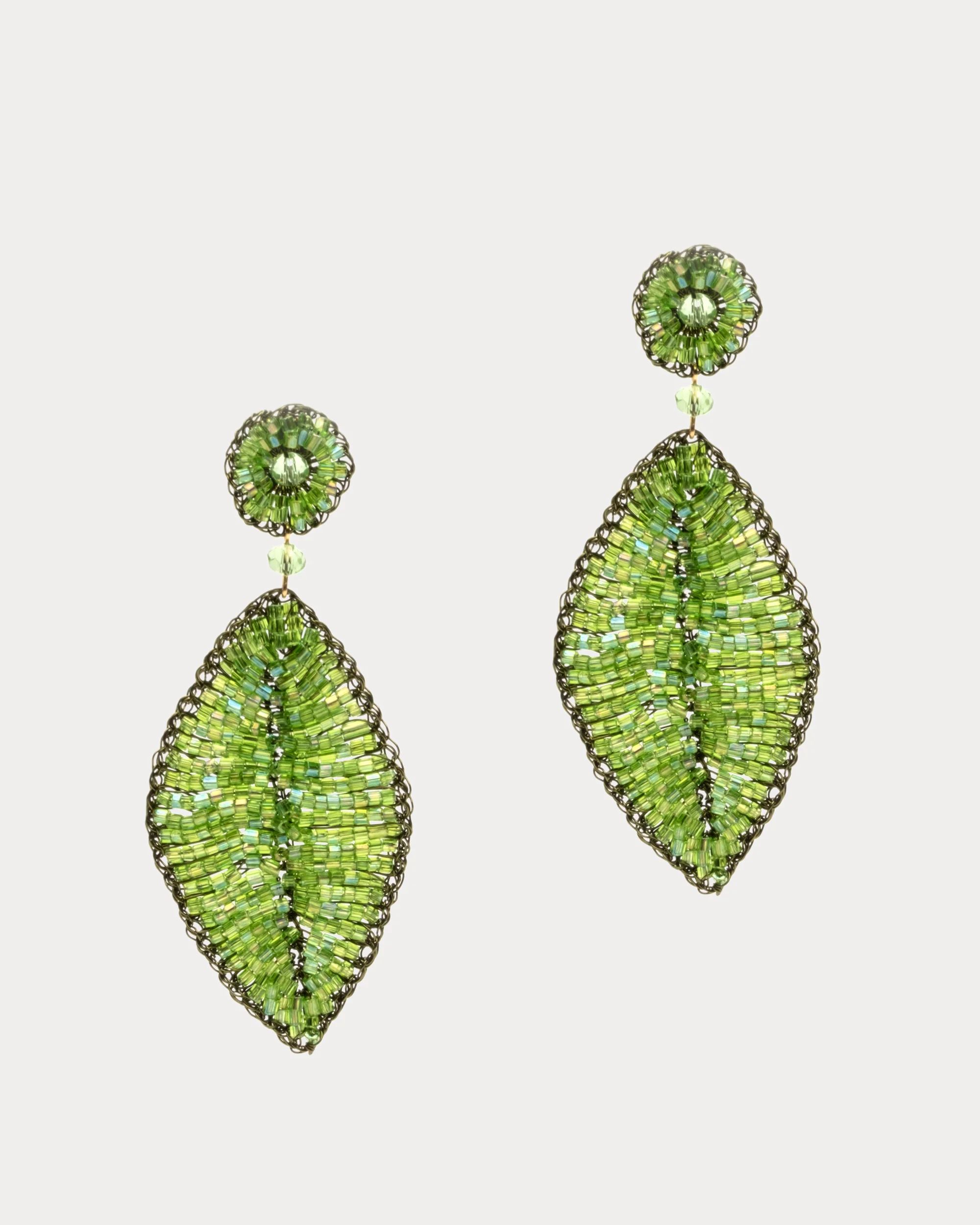 Crochet Leaf Earrings Green | Frances Valentine