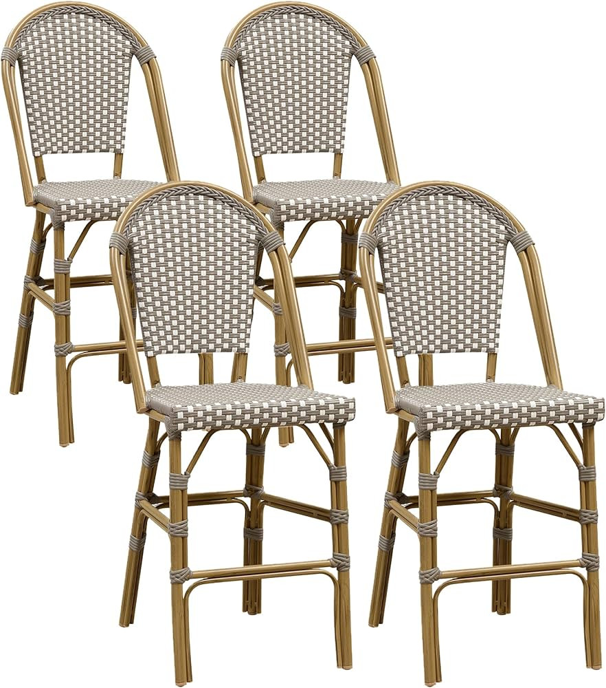 PURPLE LEAF French Counter Height Bar Stool Set of 4 25" Bamboo Print Finish Patio Bar Chairs wit... | Amazon (US)