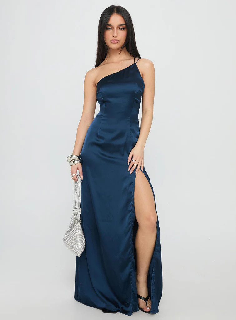 Kiss Of Life Satin Maxi Dress Navy | Princess Polly US
