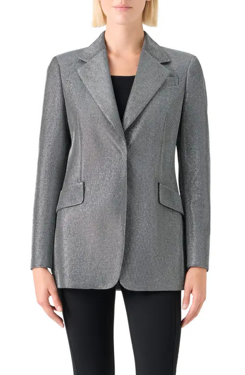 Akris punto Metallic Bird's Eye Knit Blazer in Brushed Steel at Nordstrom, Size 8 | Nordstrom