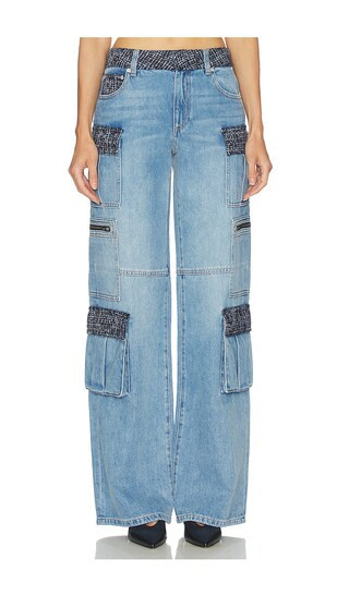 Alice + Olivia Cay Baggy Denim Cargo in Blue. - size 26 | Revolve Clothing (Global)