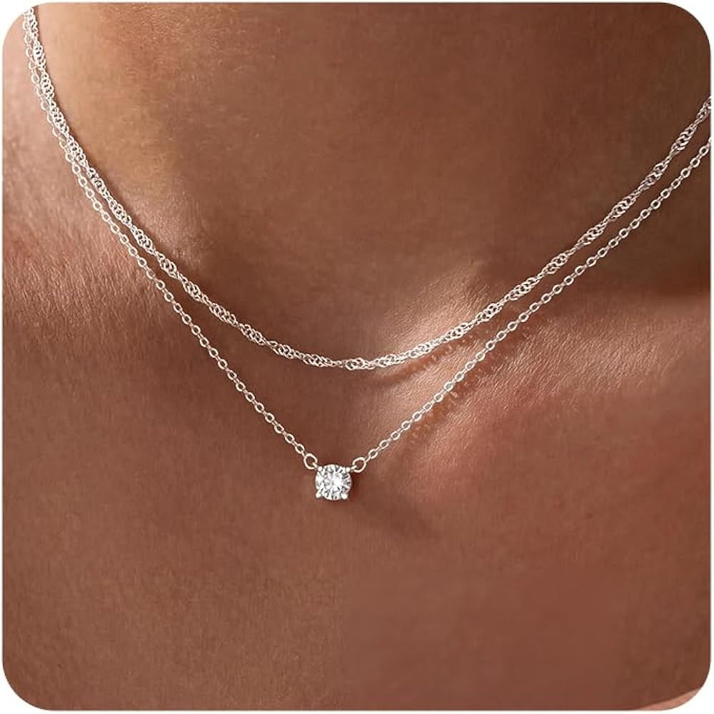 Tewiky Dainty 14k Gold Plated/Silver Cubic Zirconia Necklaces for Women, Simple CZ Jewelry Neckla... | Amazon (US)