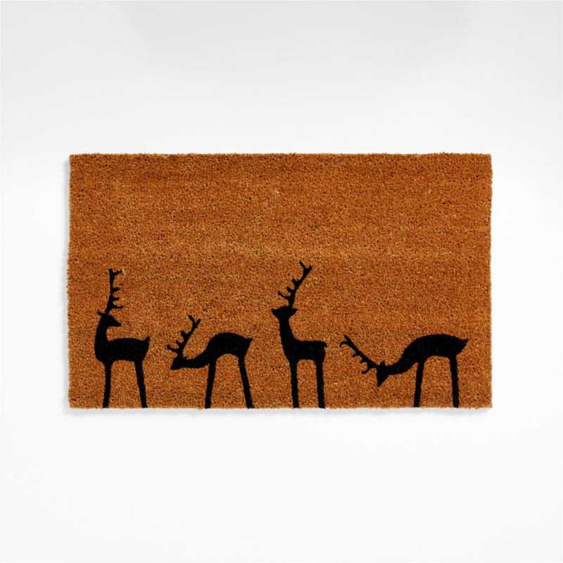 Natural & Black Reindeer Christmas Doormat 18"x30" | Crate & Barrel | Crate & Barrel
