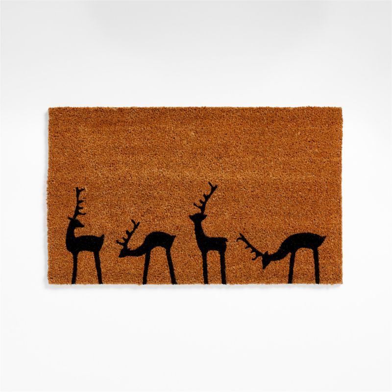 Natural & Black Reindeer Christmas Doormat 18"x30" | Crate & Barrel | Crate & Barrel