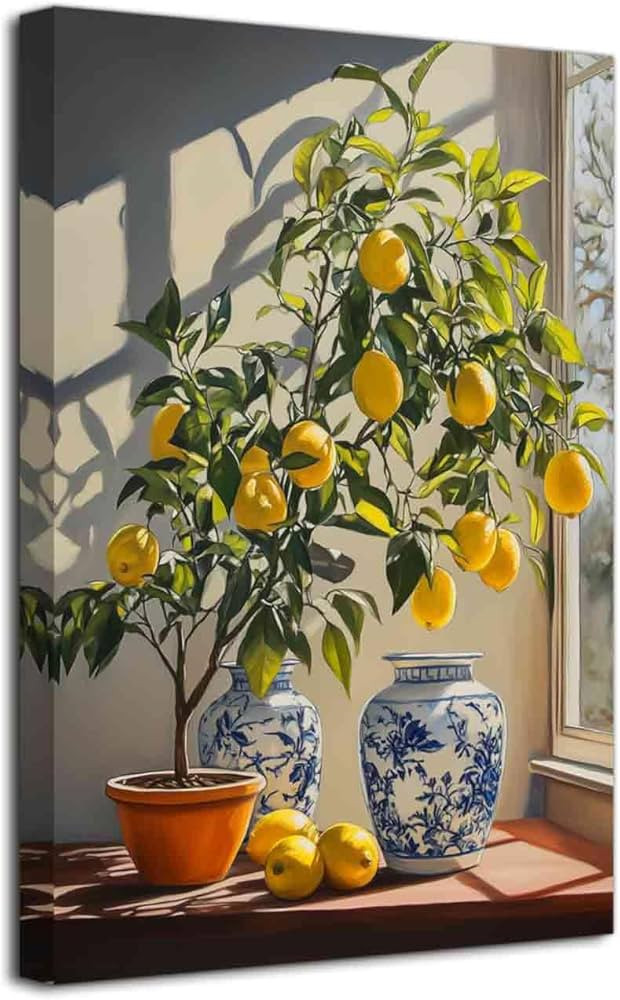 ZXHYWYM Lemon Wall Art Lemon Pictures for Kitchen Yellow and Blue Kitchen Decor Summer Citrus Fru... | Amazon (UK)