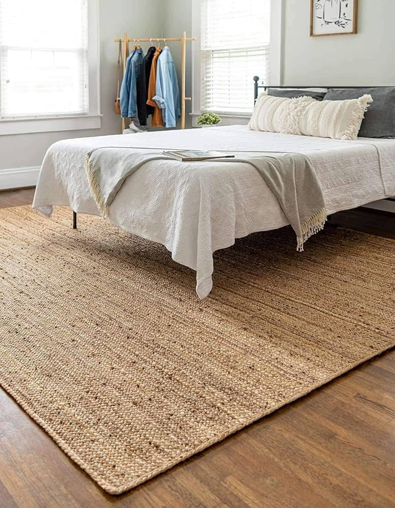 100% Jute Area Rug 8 x 10 Feet - Rectangle Natural Fibers - Braided Design Hand Woven Natural Car... | Amazon (US)