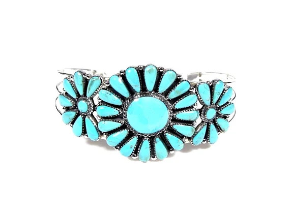 Genuine Kingman Turquoise 925 Sterling Silver Cuff Cluster Bracelet | Etsy (US)