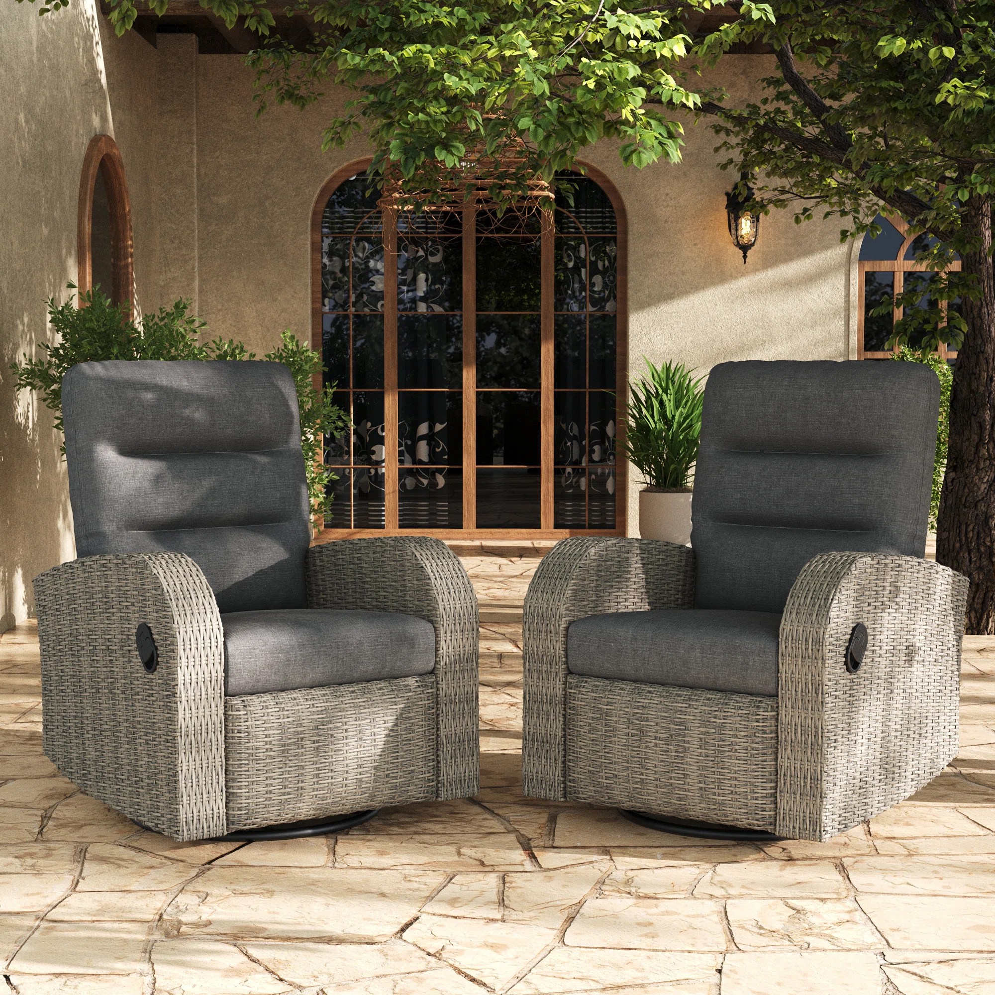 Wicker Outdoor Swivel Recliner Chair Set of 2 | Wayfair North America
