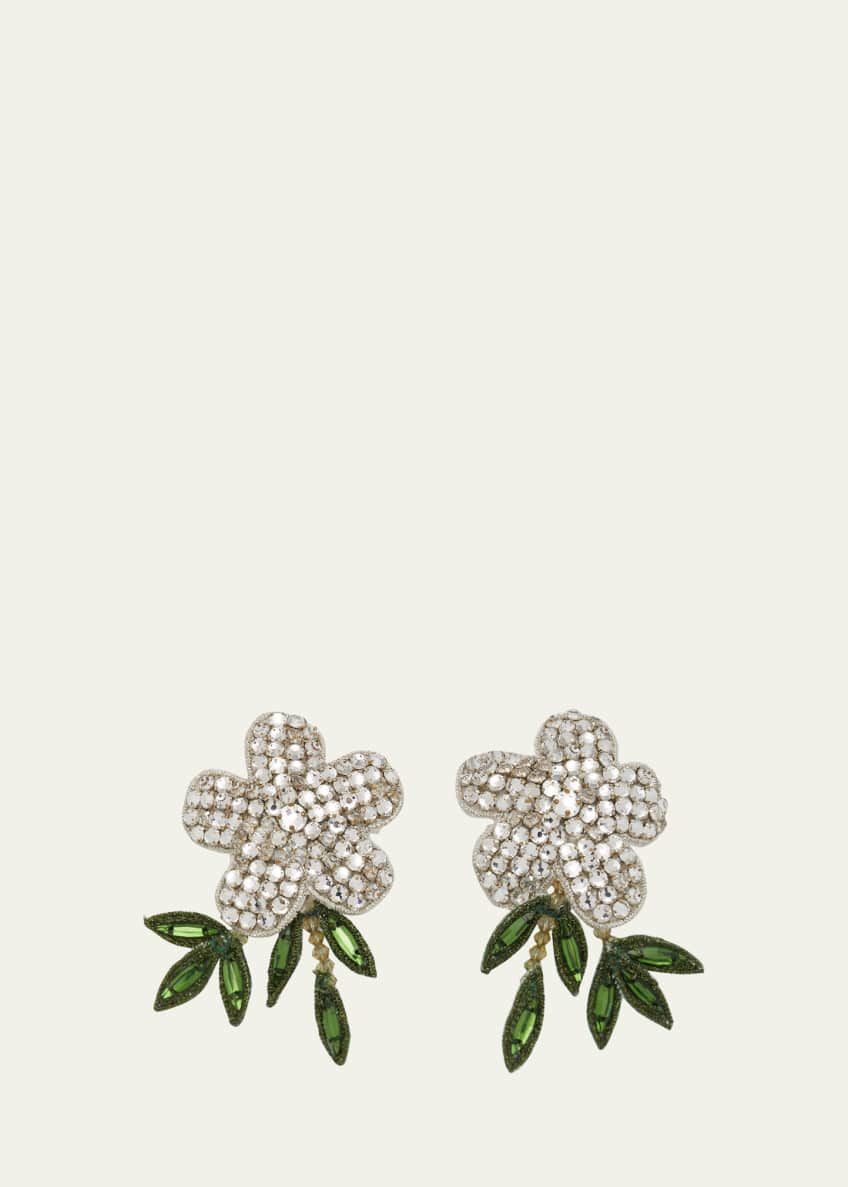Oscar de la Renta Embroidered Crystal Flower Clip Earrings | Bergdorf Goodman