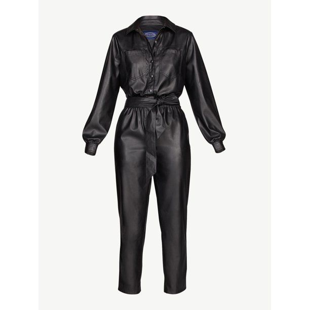 Scoop Women’s Faux Leather Jumpsuit - Walmart.com | Walmart (US)