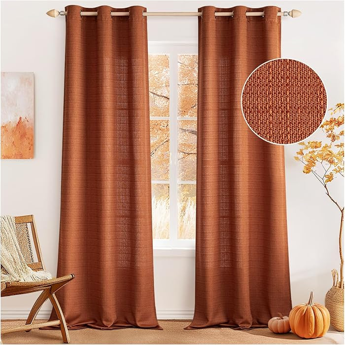 MIULEE Burnt Orange Faux Linen Textured Curtains, 84 Inch Length, 2 Panels Set Farmhouse Semi She... | Amazon (US)