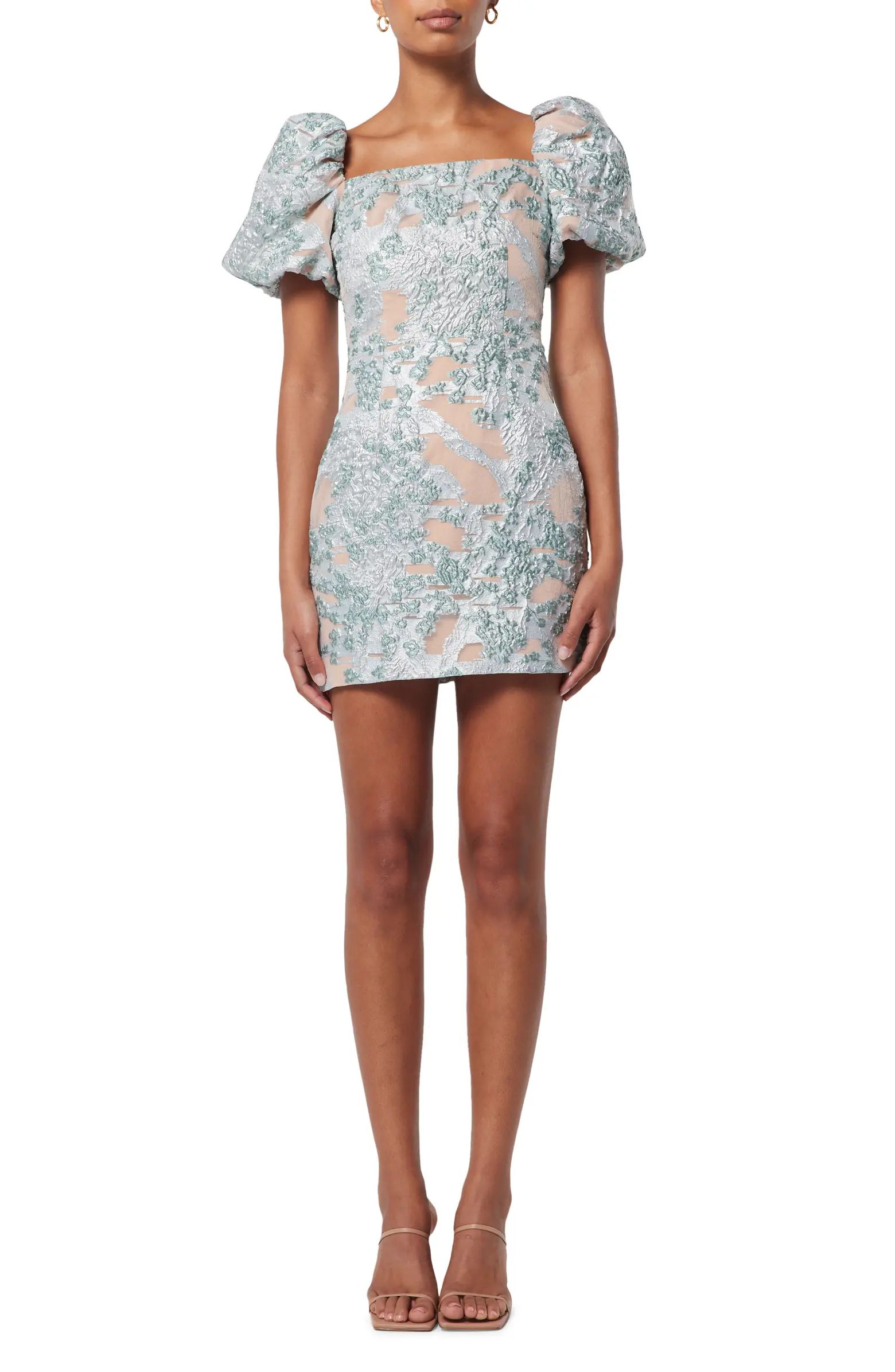 Floral Jacquard Puff Sleeve Sheath Dress | Nordstrom