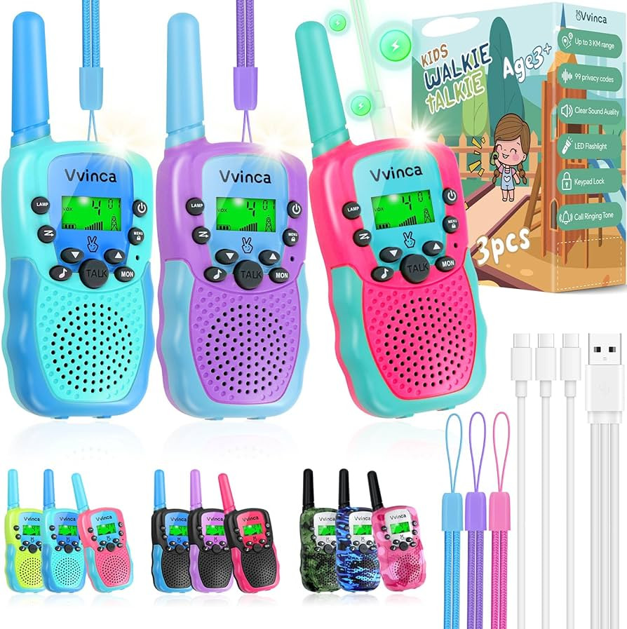 Vvinca Walkie Talkies for Kids Rechargeable 3 Pack, Toys for Boys Girls Age 3-13 Ourdoor Camping ... | Amazon (US)