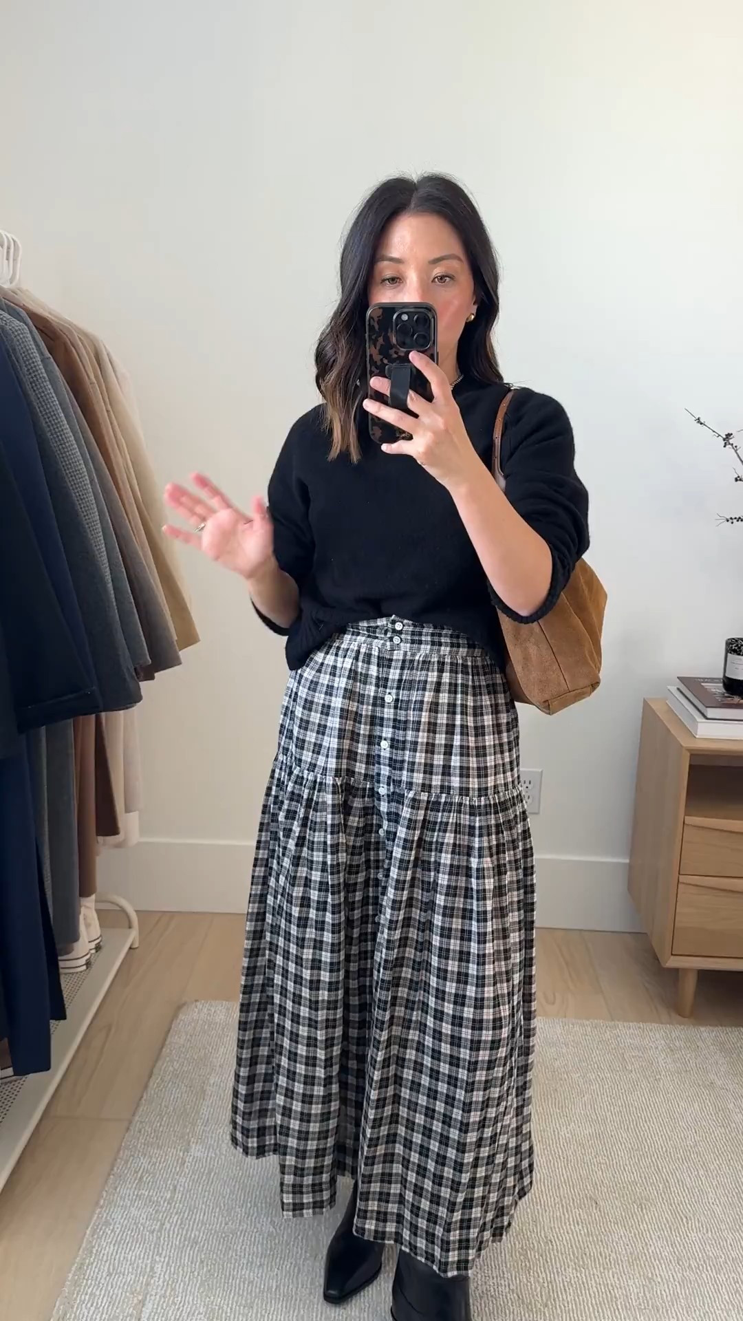 How to style knee-high boots for fall 2025. Knee-high boot outfit ideas. Tall boots work great with midi dresses or skirts. Boots are Reformation. I love the simplicity of them. Pull on style, no extra fluff. Fit my 5ft, short legs.

Everlane cashmere sweater xs
DOEN skirt small (old)
Reforamtion boots 5.5
Liffner shoulder bag
YSL sunglasses
Dorsey James necklace 15"

Fall outfits, fall style, petite style, Thanksgiving outfit, holiday style 

#LTKHoliday #LTKShoeCrush #LTKPetite