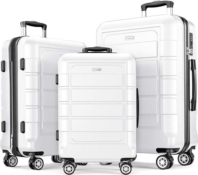 SHOWKOO Luggage Sets Expandable PC+ABS Durable Suitcase Double Wheels TSA Lock White 3pcs | Amazon (US)