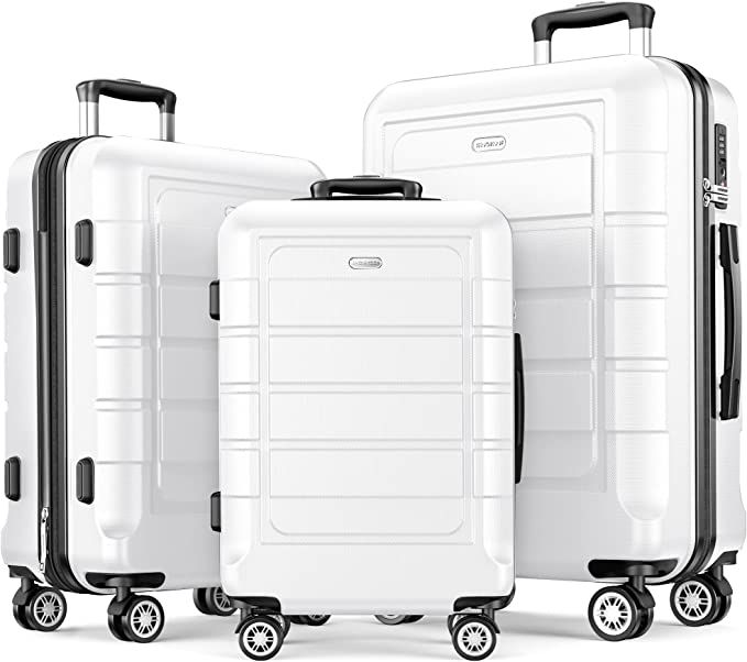 SHOWKOO Unisex Adults Expandable Suitcase, White | Amazon (US)