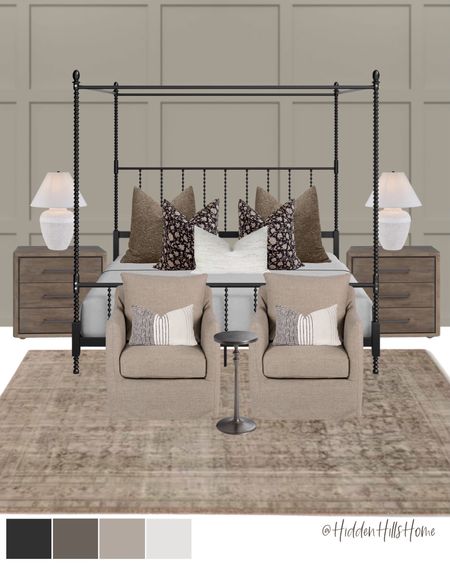 Modern transitional master bedroom mood board, canopy bed, primary bedroom decor, bedroom design inspo #bed

#LTKhome #LTKsalealert