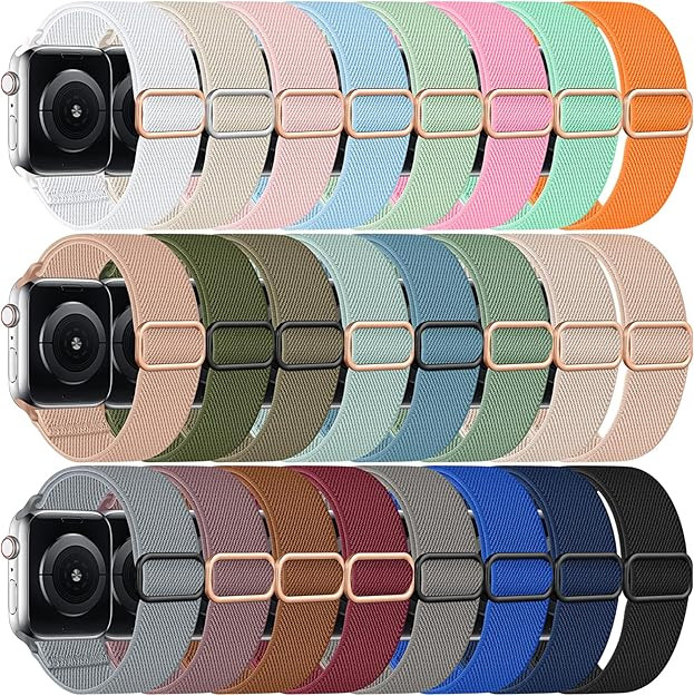 24 Pack Stretchy Nylon Band Compatible with Apple Watch Band 38mm 40mm 41mm 42mm 44mm 45mm 46mm 4... | Amazon (US)