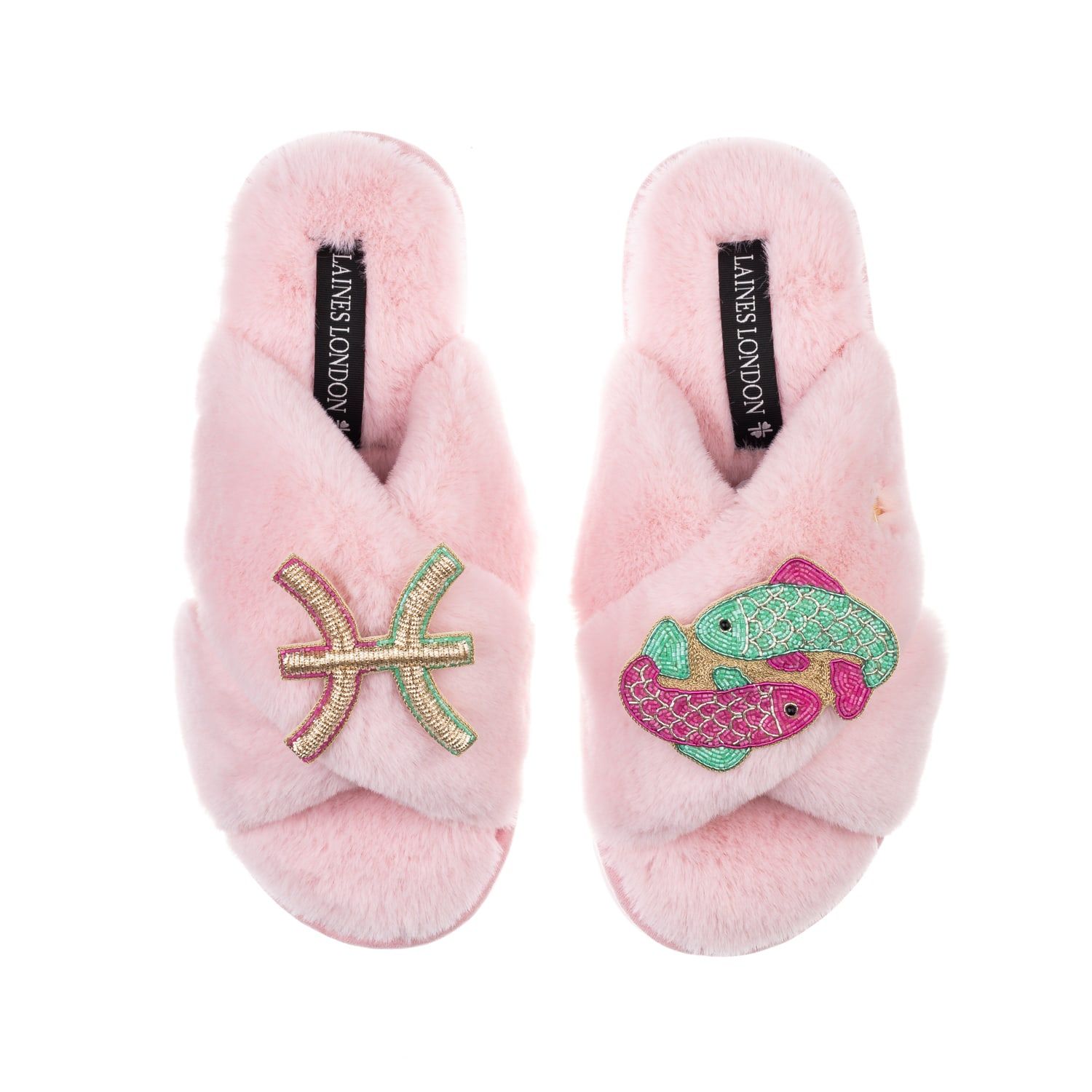 Classic Laines Slippers With Pisces Star Sign Brooches - Pink | Wolf & Badger (US)