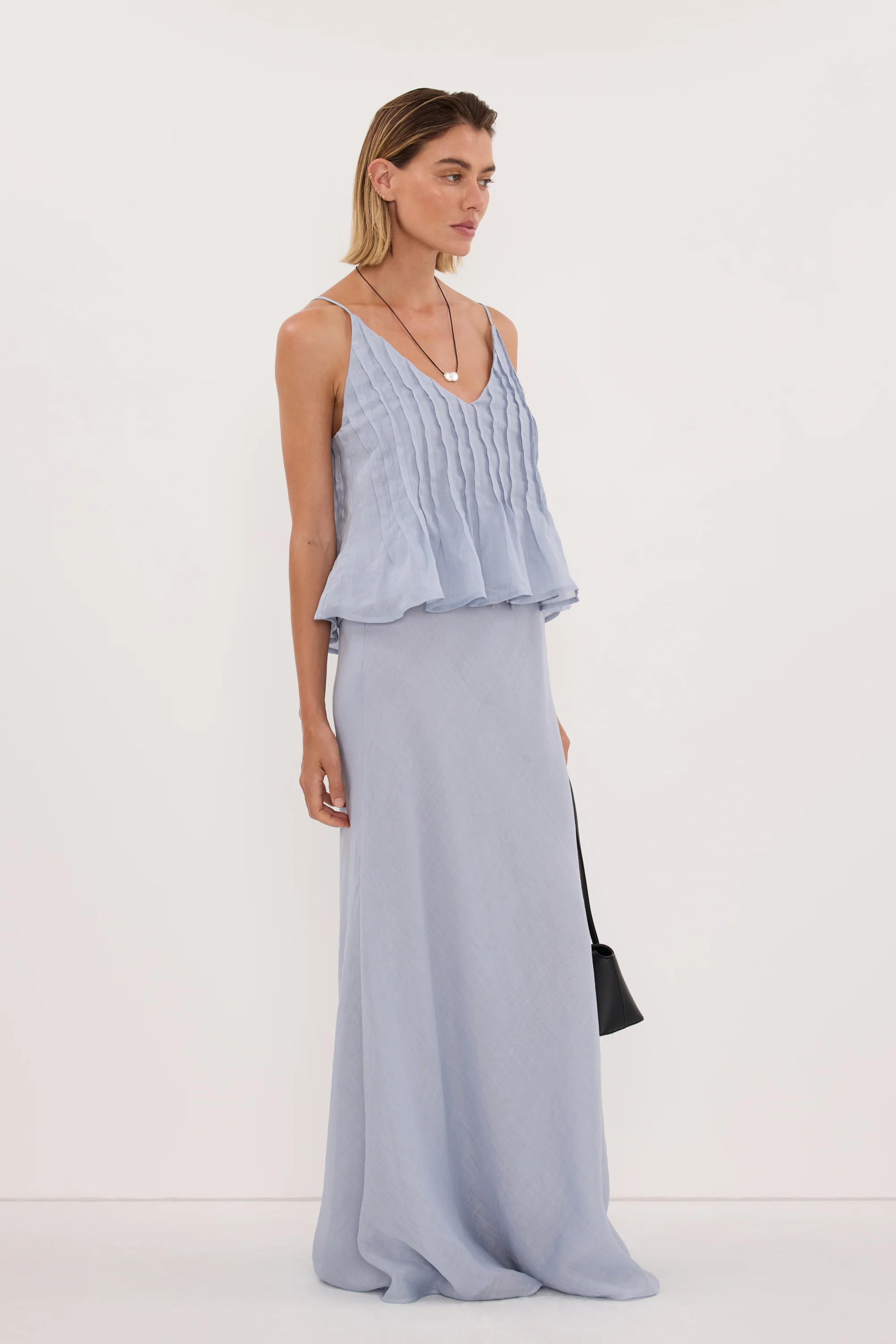 MAISON DUSTY BLUE RAMIE BIAS SKIRT | DISSH